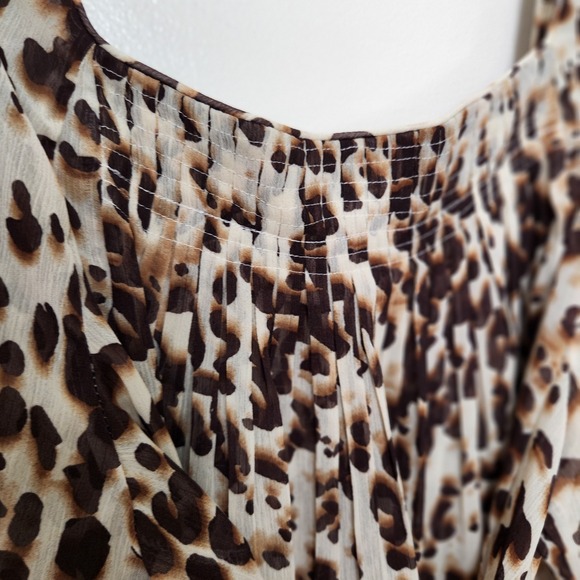 Ice Leopard Print 3/4 Sleeve Blouse XL Smocked Pleated Belt Y2K‎ 90s Milkmaid - Picture 8 of 11